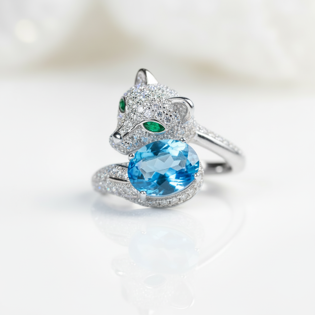 Oval Cut Topaz Cat Ring-Black Diamonds New York