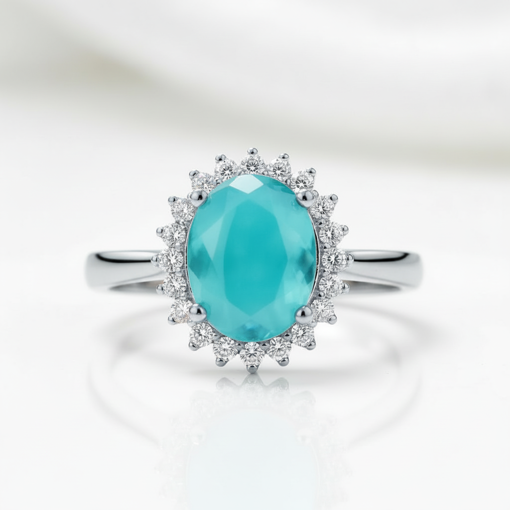 Oval Cut Tourmaline Engagement Ring-Black Diamonds New York