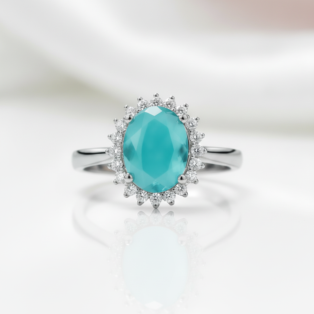 Oval Cut Tourmaline Engagement Ring-Black Diamonds New York
