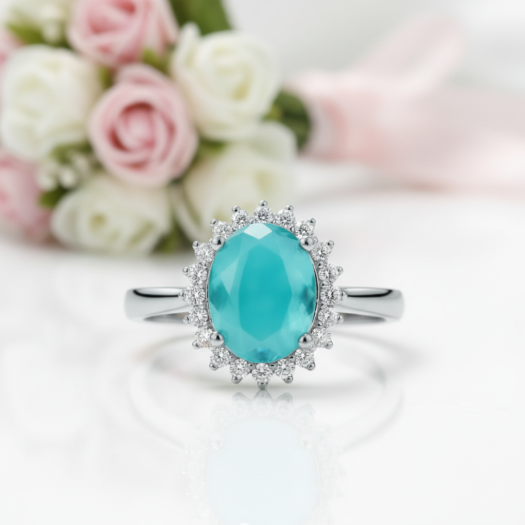 Oval Cut Tourmaline Engagement Ring-Black Diamonds New York