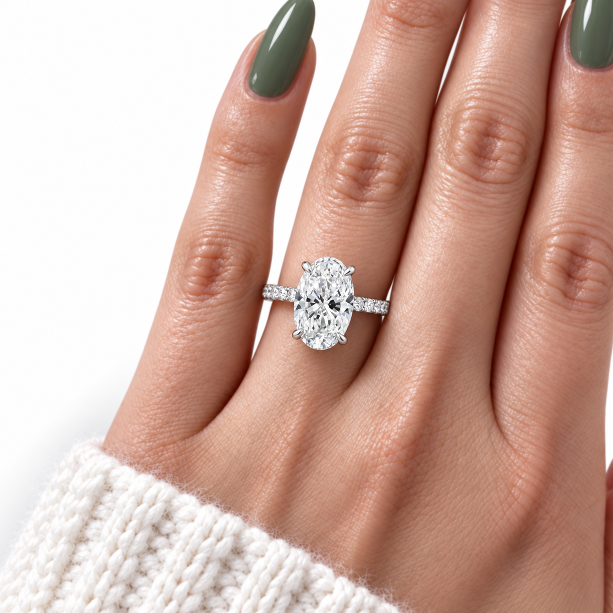 Classic Oval-cut Diamond Option White Gold Engagement Ring-Black Diamonds New York