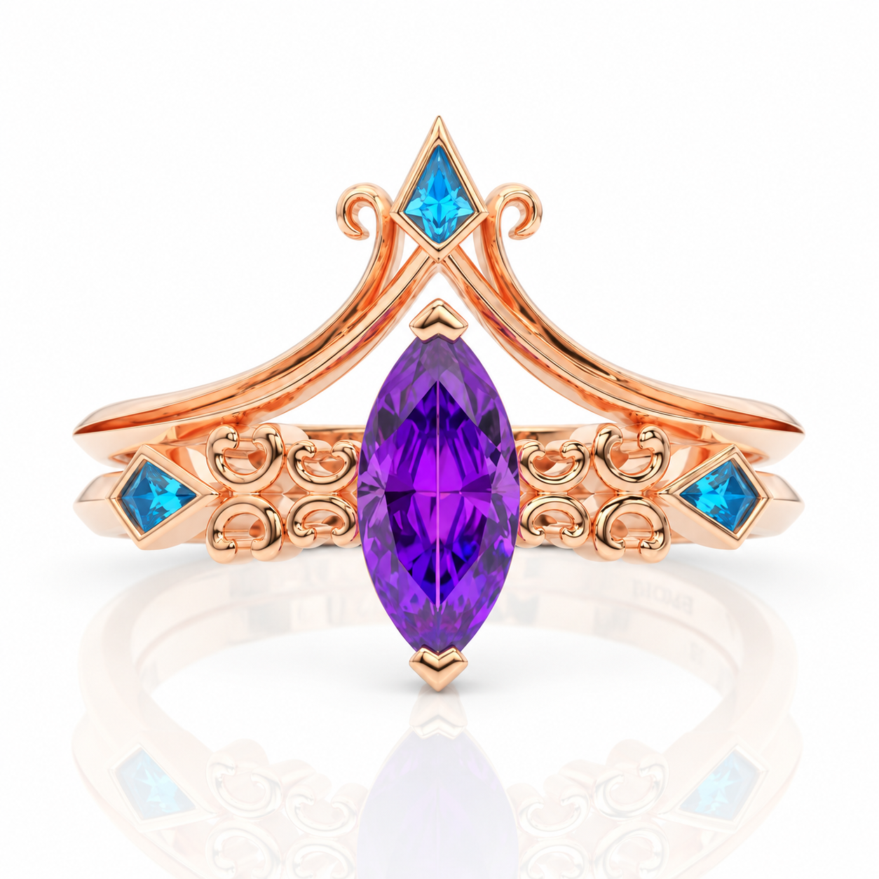 Paladin's 2-piece Ring Set (Women)- 14k Yellow Gold Video Game Inspired Rings-Black Diamonds New York
