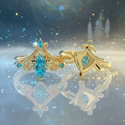 Paladin's 2-piece Ring Set (Women)- 14k Yellow Gold Video Game Inspired Rings-Black Diamonds New York