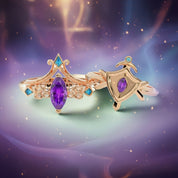 Paladin's 2-piece Ring Set (Women)- 14k Yellow Gold Video Game Inspired Rings-Black Diamonds New York