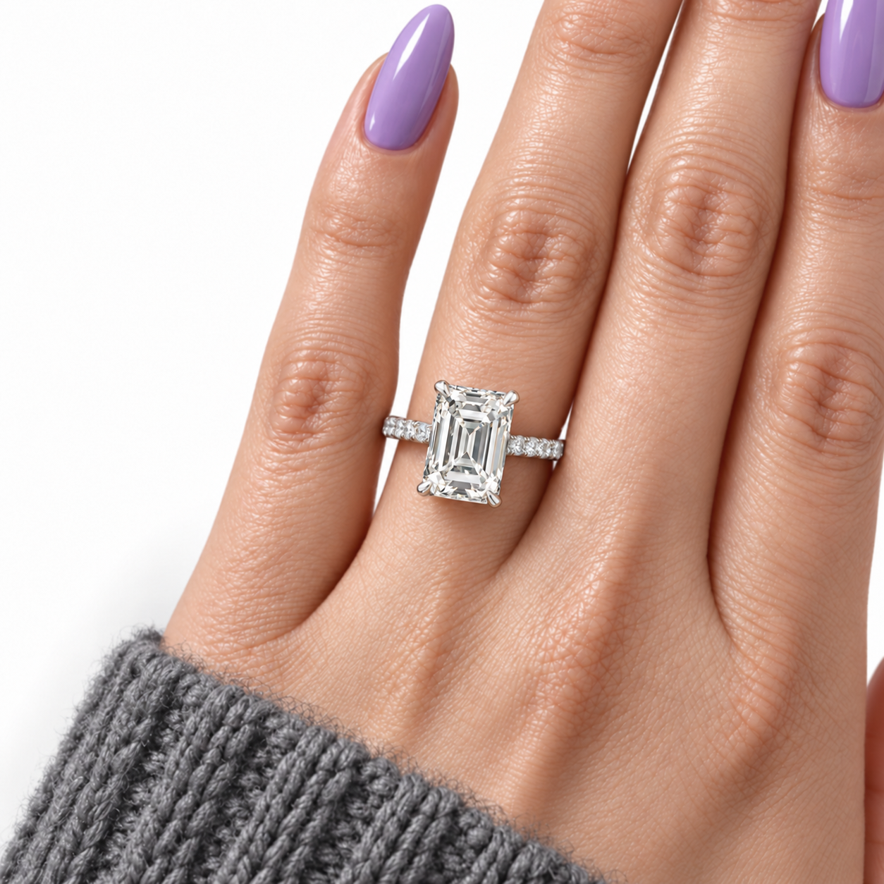 White Gold Emerald Cut Women's Engagement Ring-Black Diamonds New York