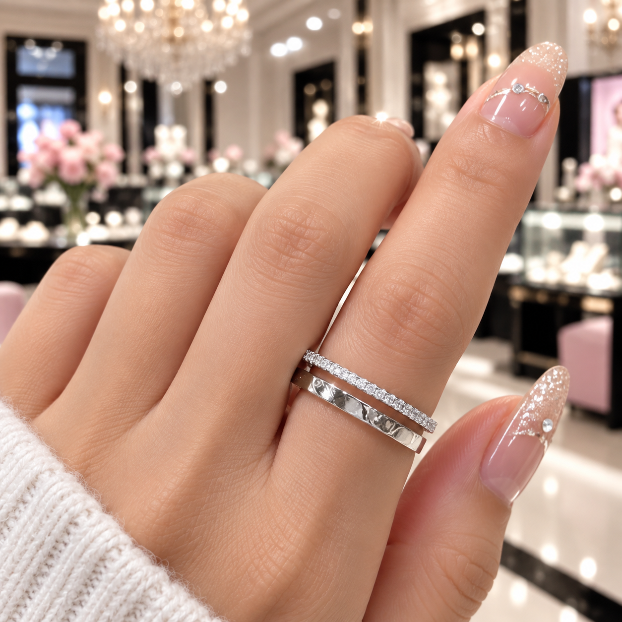 Pave Moissanite Double Band Wedding Ring-Black Diamonds New York