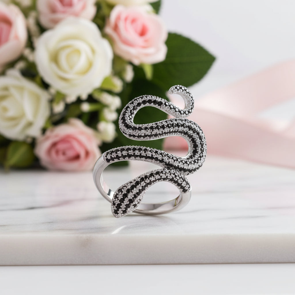 Paved Diamond Option Snake Ring-Black Diamonds New York