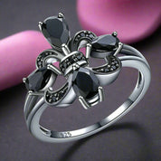 Pear-Cut Black Spinel Gothic Ring-Black Diamonds New York