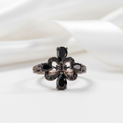Pear-Cut Black Spinel Gothic Ring-Black Diamonds New York
