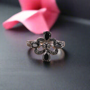 Pear-Cut Black Spinel Gothic Ring-Black Diamonds New York