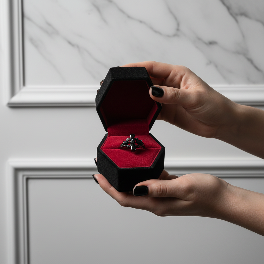 Pear-Cut Black Spinel Gothic Ring-Black Diamonds New York