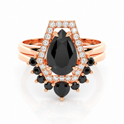 Faithfulness-1ct Black Pear Cut Diamond Option 14k White Gold Coffin Ring Set-Black Diamonds New York