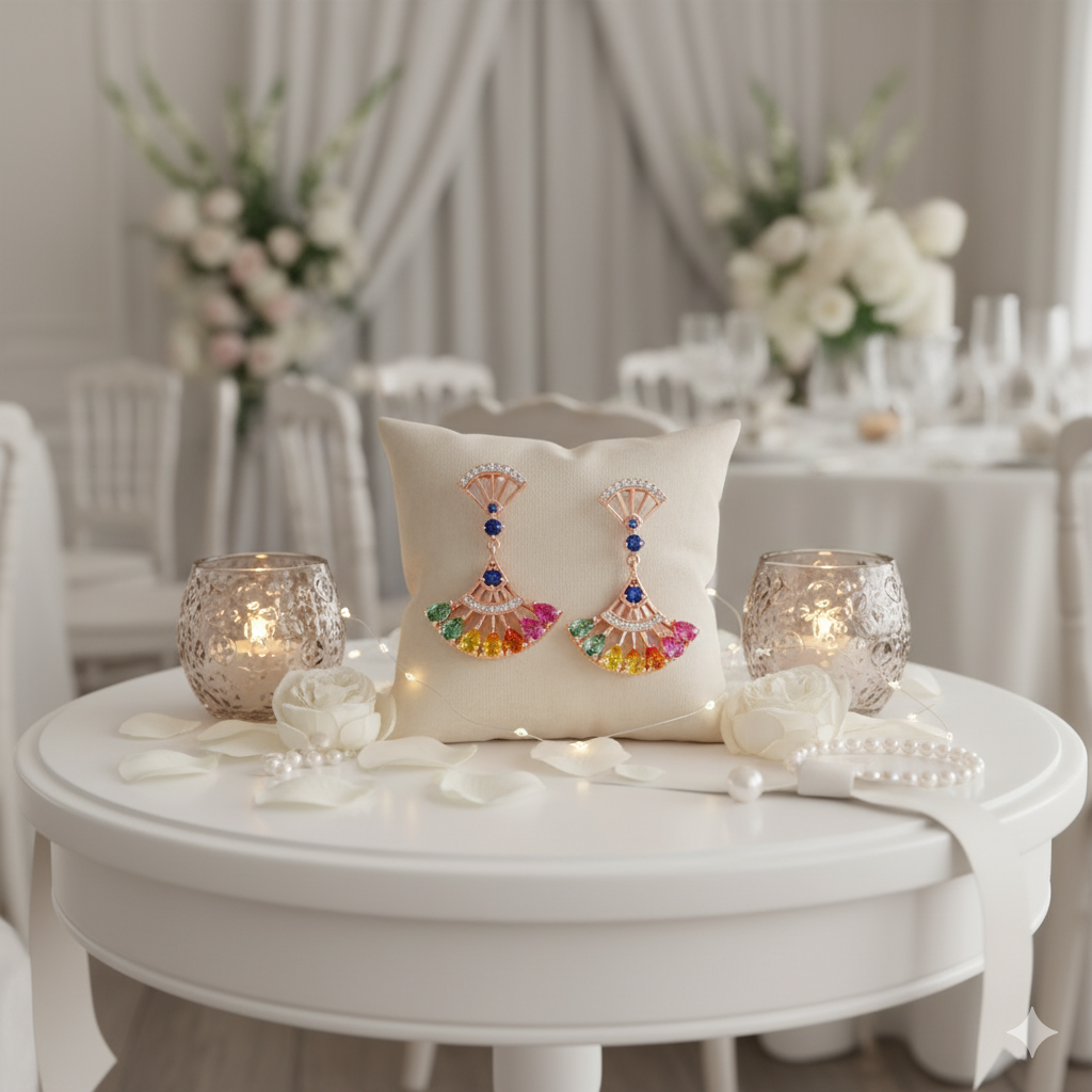 Pear-cut Natural Gemstone Fan-shaped Rose Gold Earrings-Black Diamonds New York