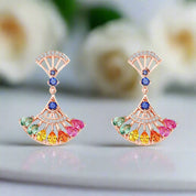 Pear-cut Natural Gemstone Fan-shaped Rose Gold Earrings-Black Diamonds New York