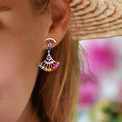 Pear-cut Natural Gemstone Fan-shaped Rose Gold Earrings-Black Diamonds New York