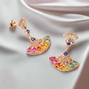 Pear-cut Natural Gemstone Fan-shaped Rose Gold Earrings-Black Diamonds New York