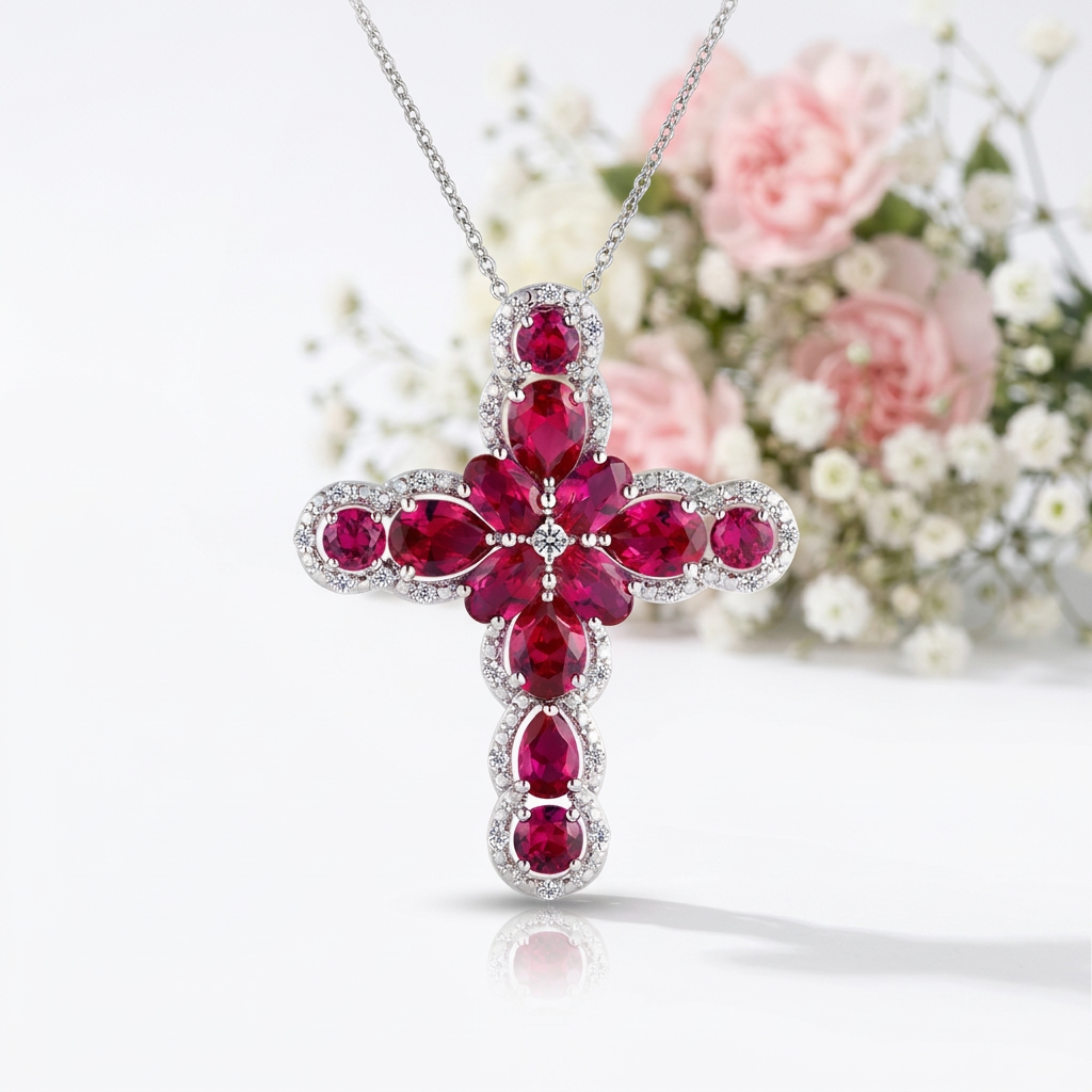 Pear-cut Peridot with Black Spinel Cross Pendant Necklace-Black Diamonds New York