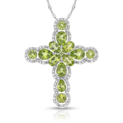 Pear-cut Peridot with Black Spinel Cross Pendant Necklace-Black Diamonds New York
