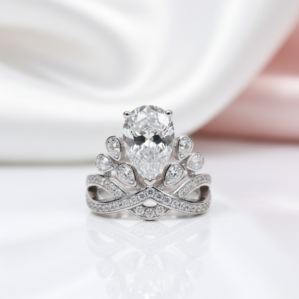 Pear Cut Diamond Option Crown Engagement Ring-Black Diamonds New York