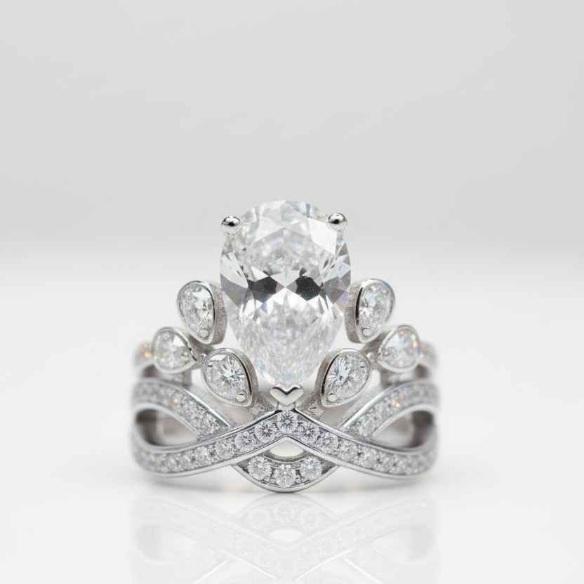 Pear Cut Diamond Option Crown Engagement Ring-Black Diamonds New York