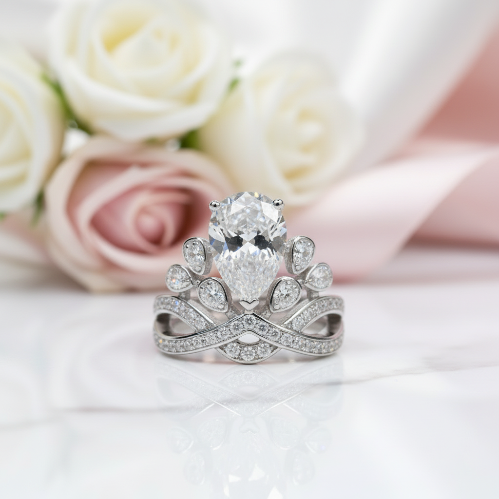 Pear Cut Diamond Option Crown Engagement Ring-Black Diamonds New York