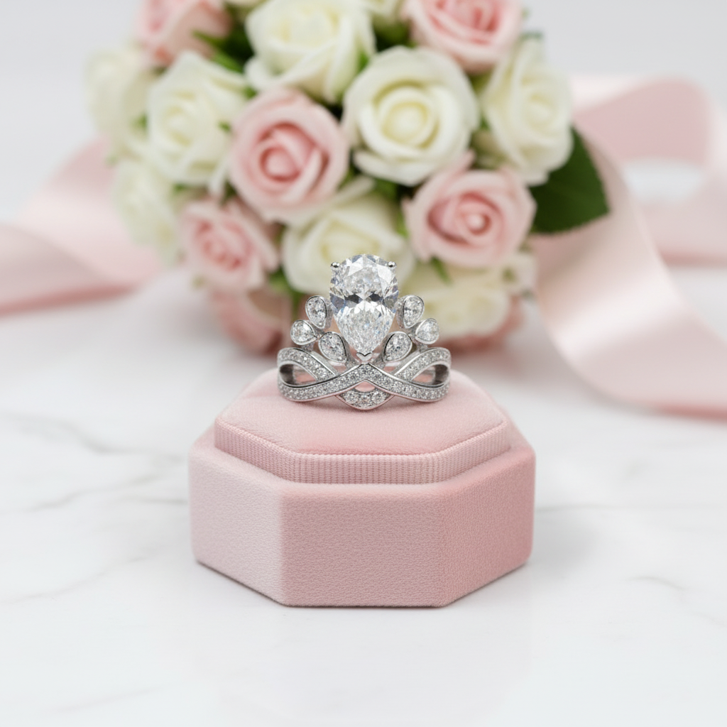 Pear Cut Diamond Option Crown Engagement Ring-Black Diamonds New York