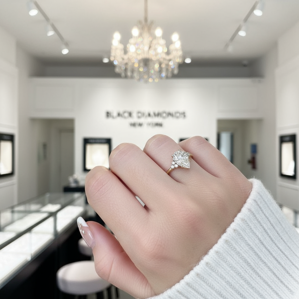 Pear Cut Diamond Engagement Ring-Black Diamonds New York