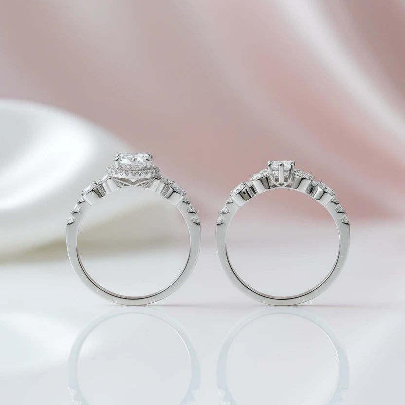 Pear Cut Diamond Leaf Engagement Ring Set-Black Diamonds New York