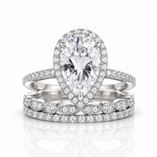 Halo Pear Cut Sapphire White Gold Ring Set-Black Diamonds New York
