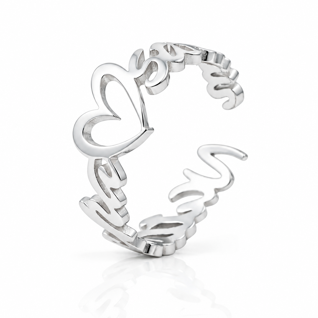Personalized Name Ring With Heart-Black Diamonds New York