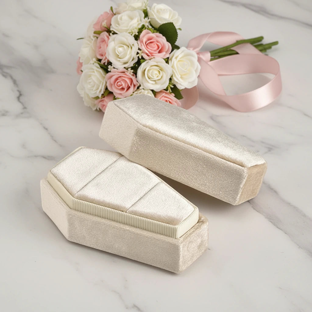 Married Till Buried Personalized Coffin Ring Box-Black Diamonds New York