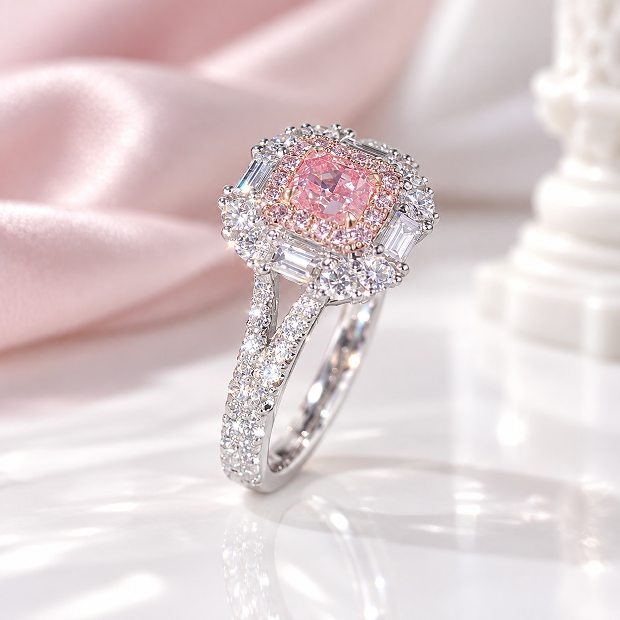 Pink Cushion Cut Diamond Option Engagement Ring-Black Diamonds New York