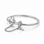 Pink Diamond Option Heart Lock & Key Safety Charm Bracelet-Black Diamonds New York
