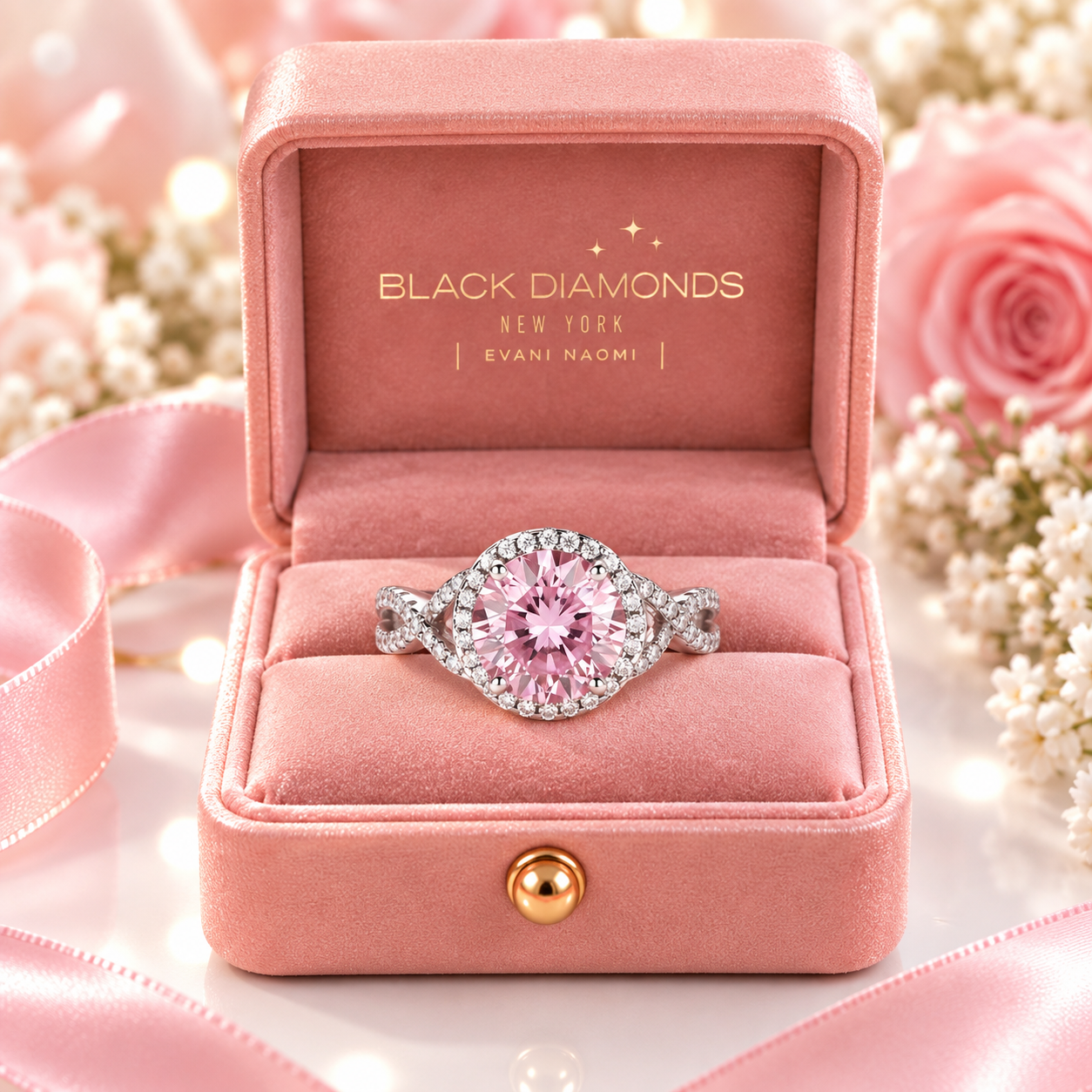 Luxurious 3.0 Ct Fancy Pink Diamond Option Halo Engagement Ring-Black Diamonds New York