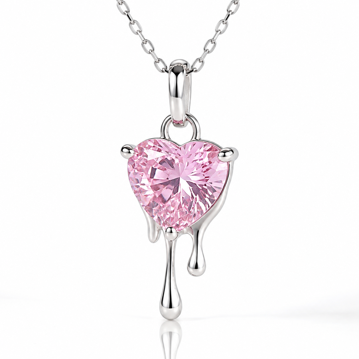 Pink Heart-Shaped Diamond Option with Dripping Heart Necklace-Black Diamonds New York