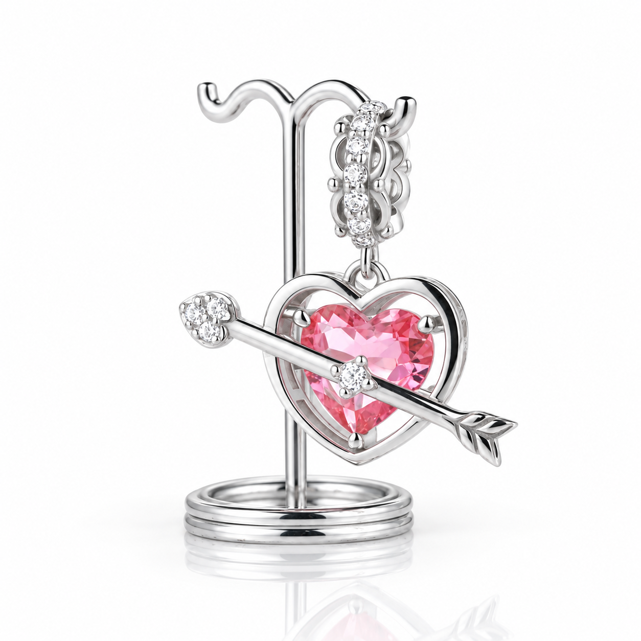 Pink Heart & Cupid's Arrow Charm-Black Diamonds New York
