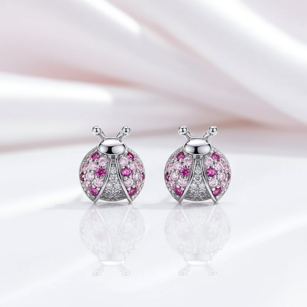 Pink Ladybug Necklace & Earrings Set-Black Diamonds New York