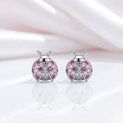 Pink Ladybug Necklace & Earrings Set-Black Diamonds New York