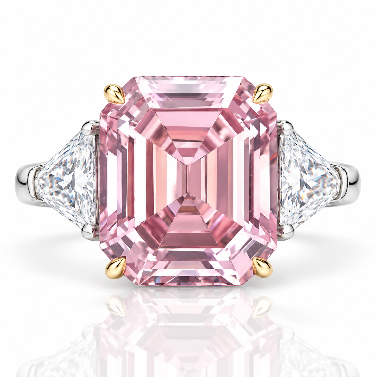 Pink Sapphire Option Asscher Cut and Trillion Cut Three Stone Engagement-Black Diamonds New York