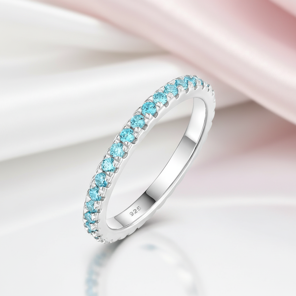 Light Aquamarine Blue Wedding Band-Black Diamonds New York