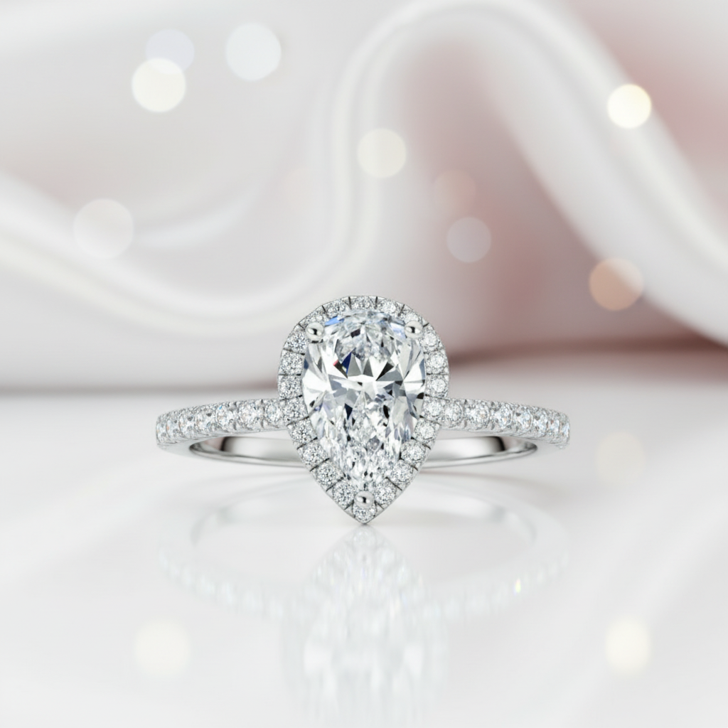 2.0 Ct Pear Cut Diamond with Halo Ring-Black Diamonds New York