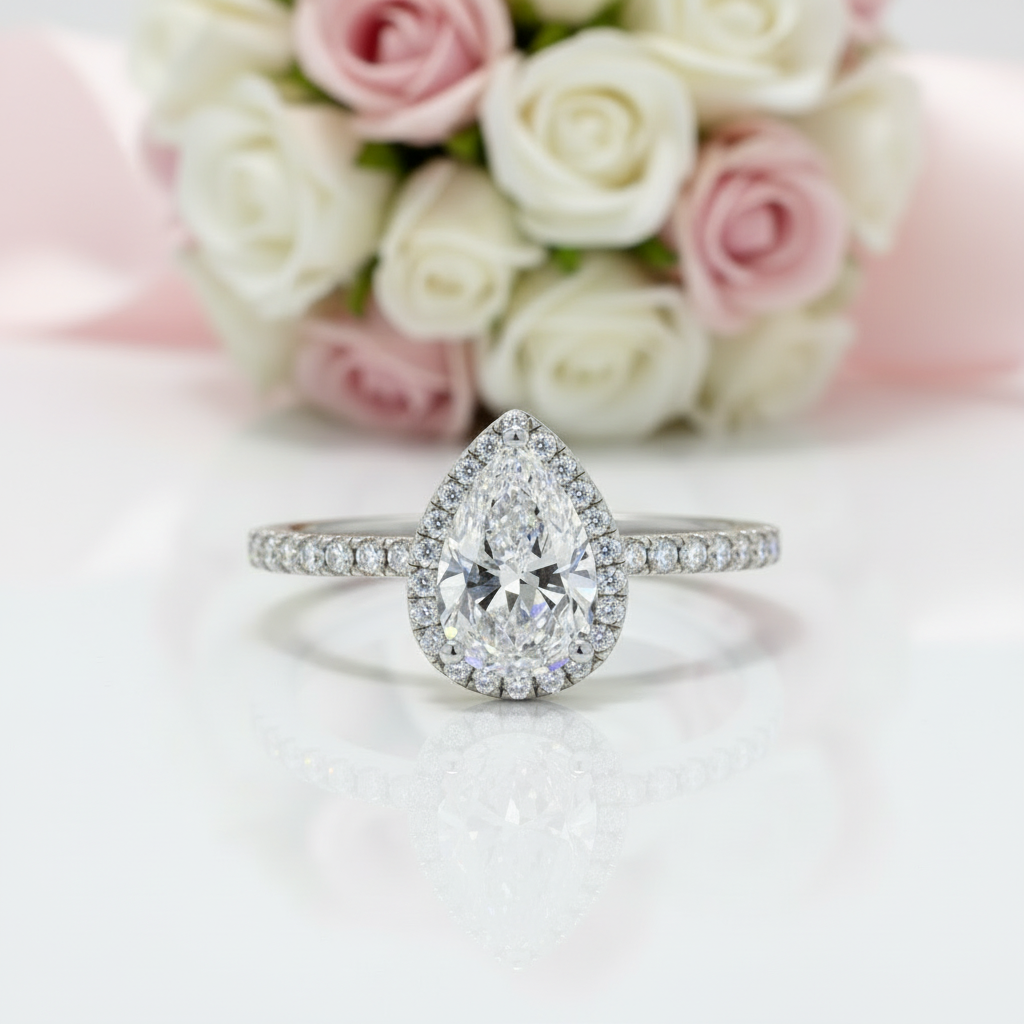 2.0 Ct Pear Cut Diamond with Halo Ring-Black Diamonds New York