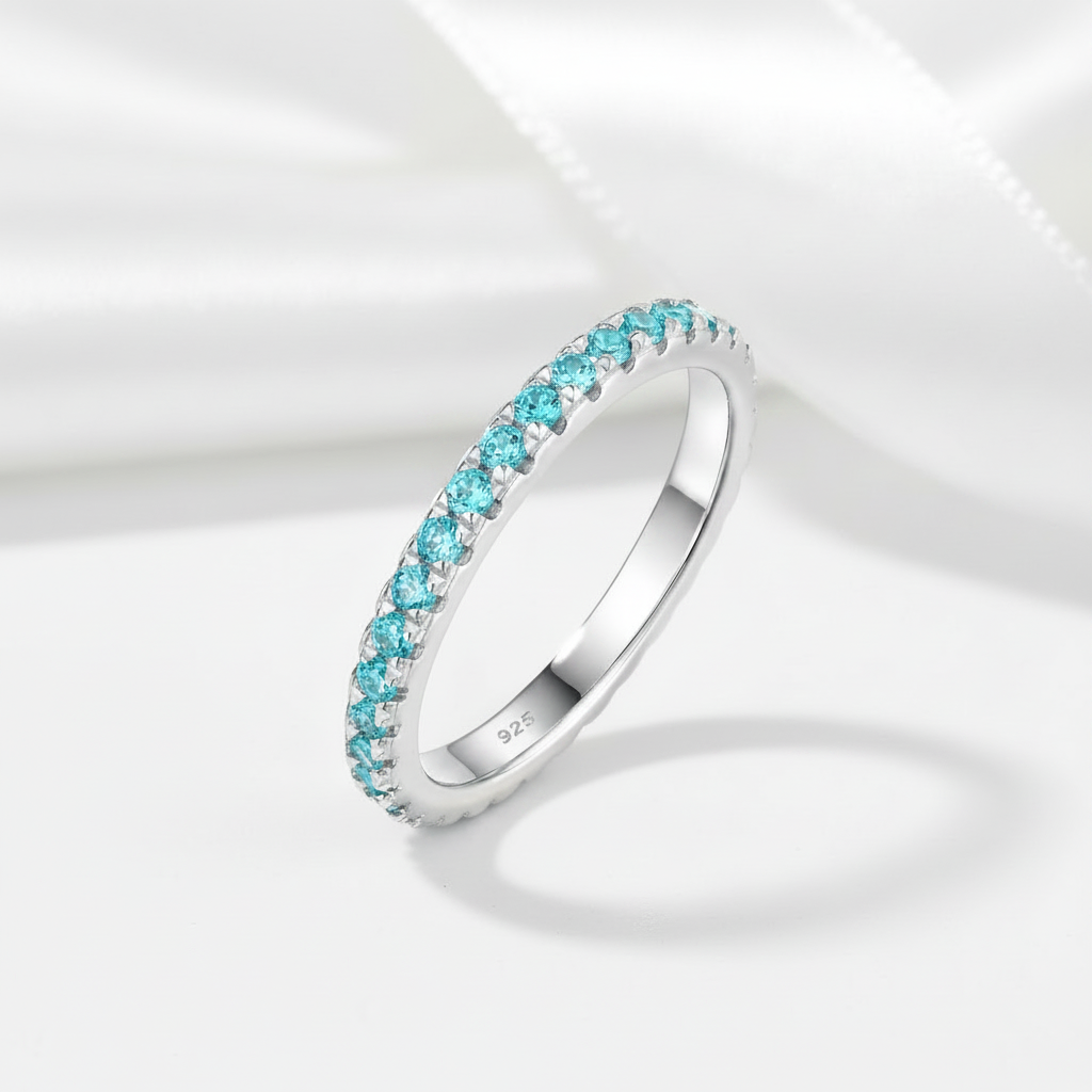 Light Aquamarine Blue Wedding Band-Black Diamonds New York