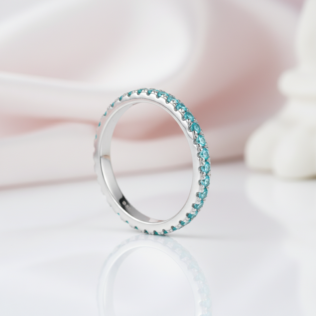 Light Aquamarine Blue Wedding Band-Black Diamonds New York