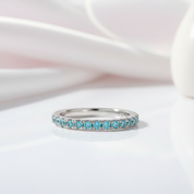 Full Eternity Light Aquamarine Blue Wedding Band-Black Diamonds New York