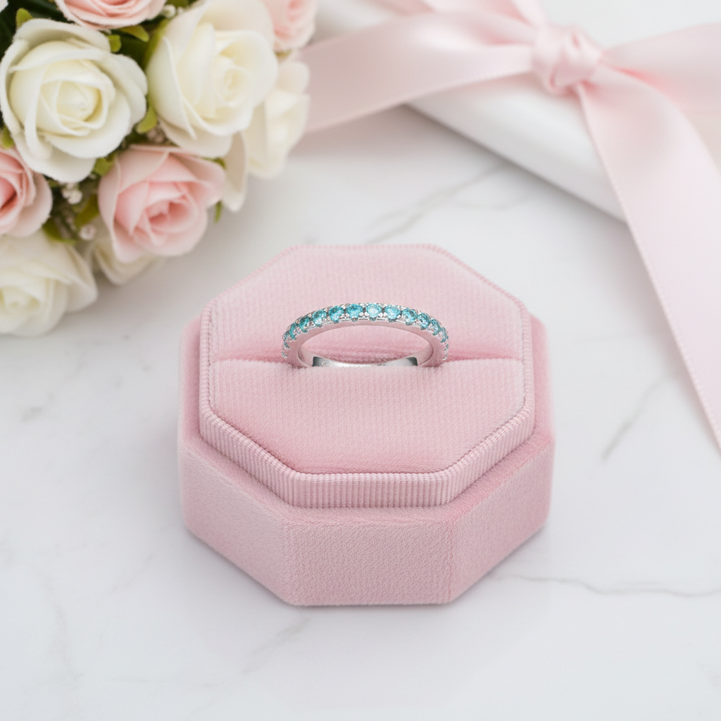 Light Aquamarine Blue Wedding Band-Black Diamonds New York