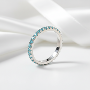 Full Eternity Light Aquamarine Blue Wedding Band-Black Diamonds New York