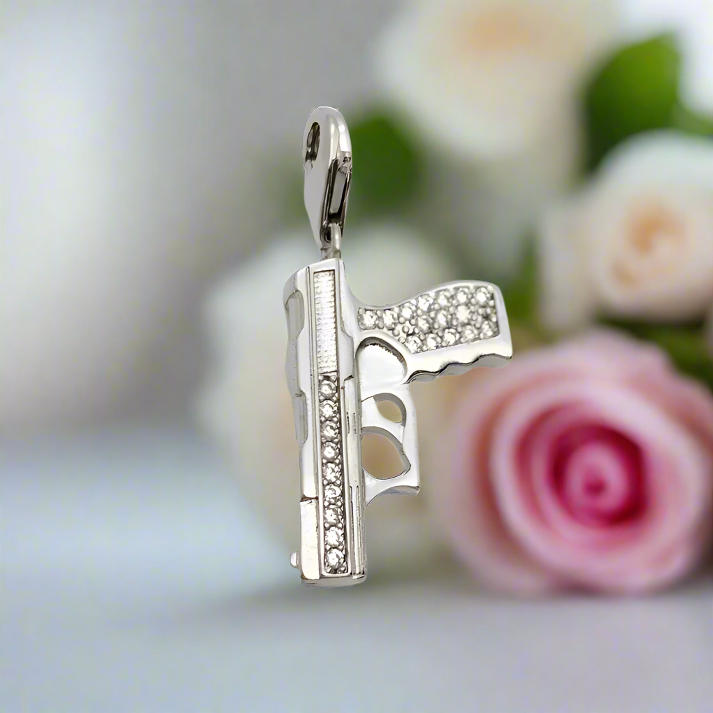 Pistol Gun Diamond Punk Charm Pendant-Black Diamonds New York