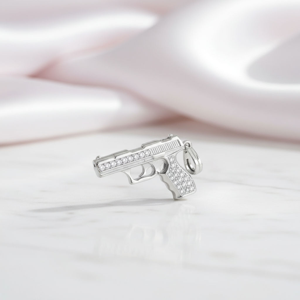 Pistol Gun Diamond Option Punk Charm Pendant-Black Diamonds New York