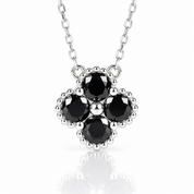 Platinum Overlay Four-Leaf Clover Certified Moissanite Necklaces-Black Diamonds New York